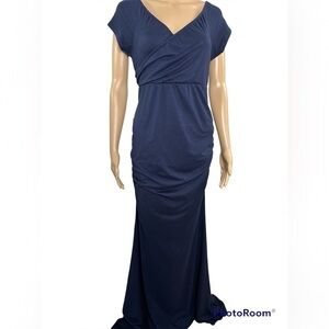 Navy blue floor length rouched stretchy dress by Pink Blush